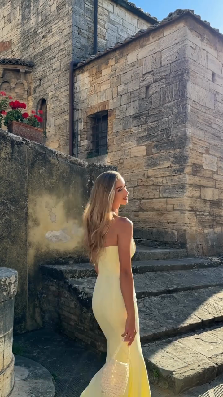 Yellow Strapless Mermaid Maxi Dress