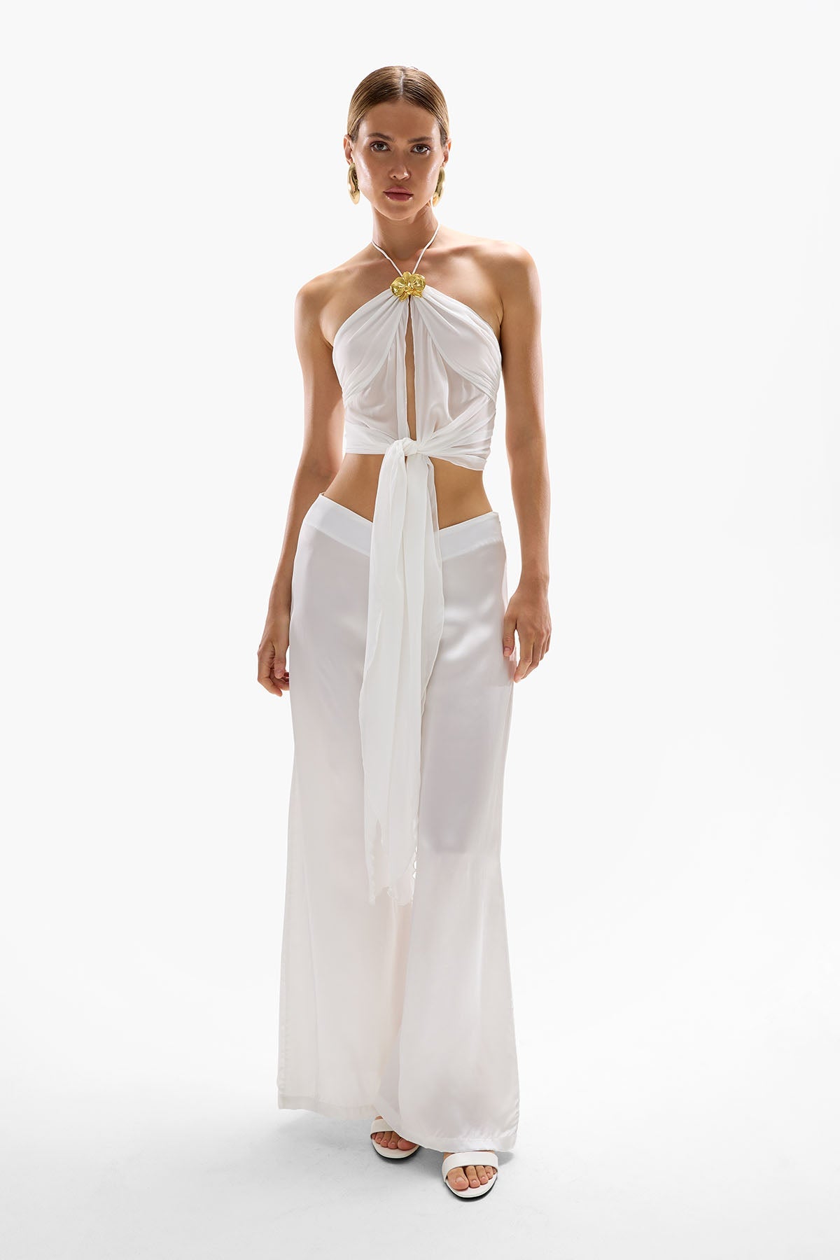 White Sheer Halter Neck Wine Tasting Outfit Set