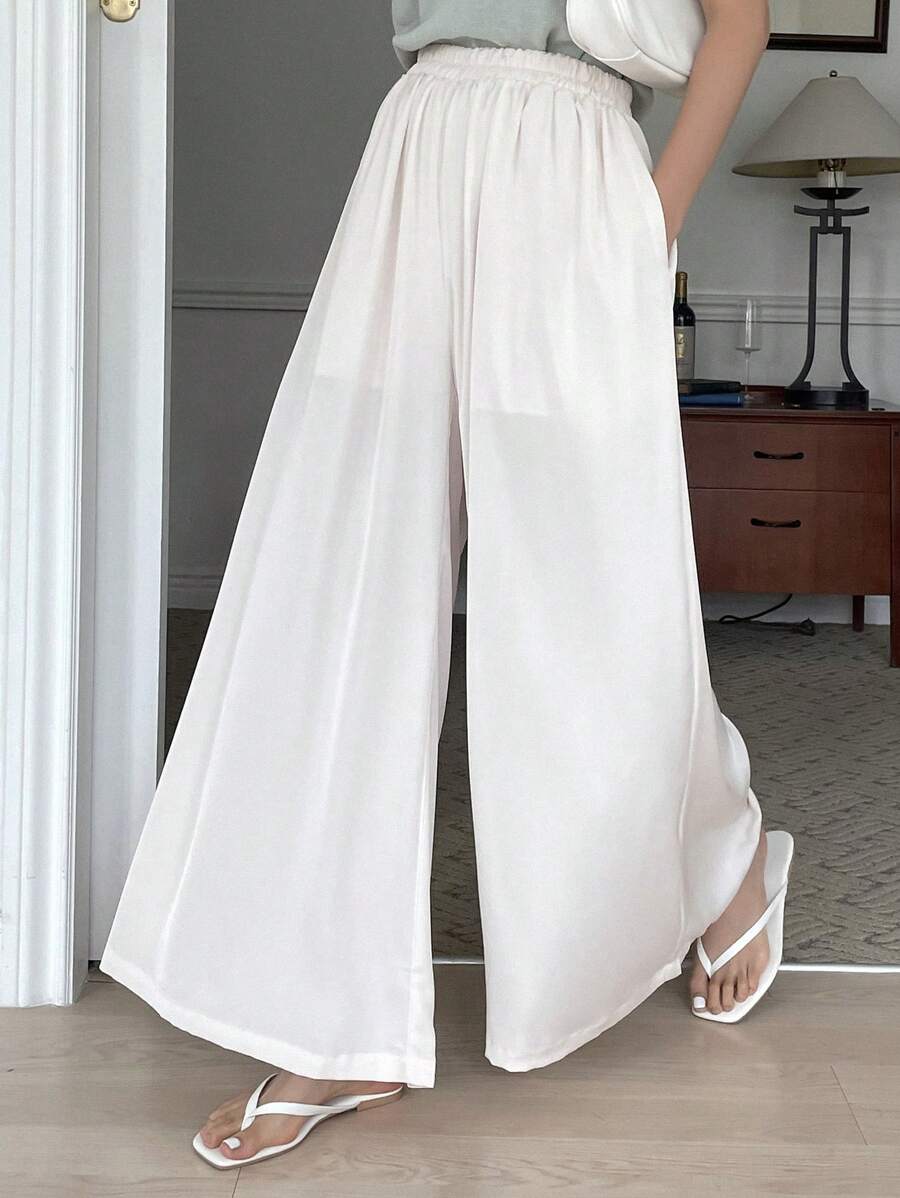 White Wide - Leg Trousers