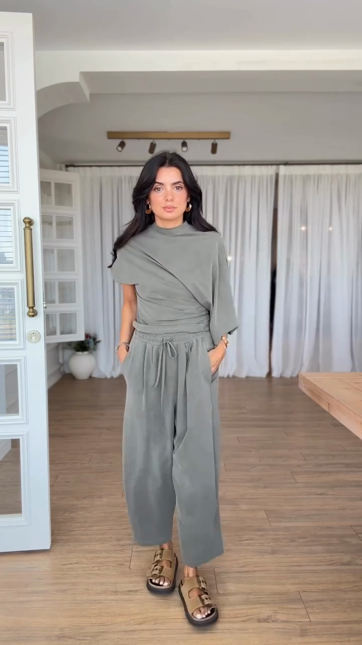 Asymmetric Top & Wide - Leg Pants Set
