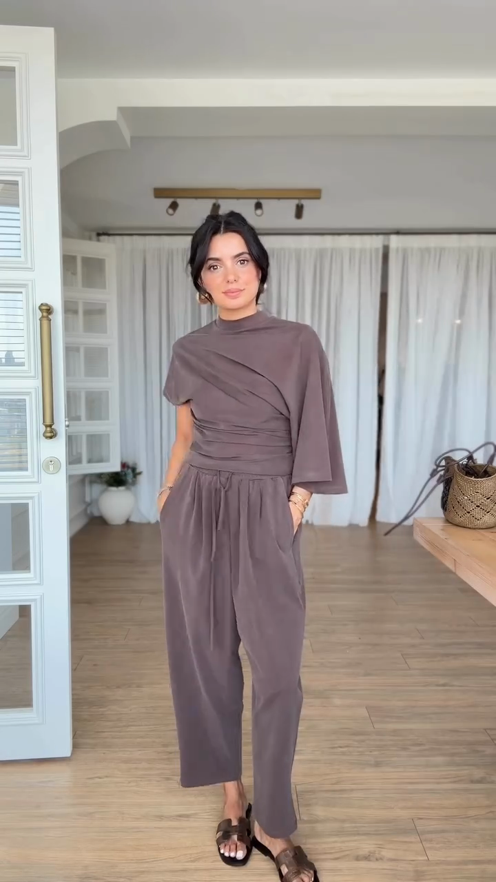 Asymmetric Top & Wide - Leg Pants Set
