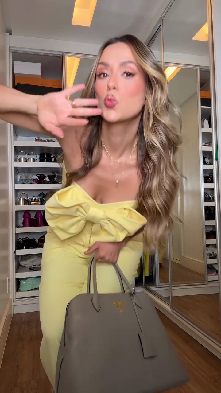 Yellow Bow - Front Crop Top & Wide - Leg Pants Set