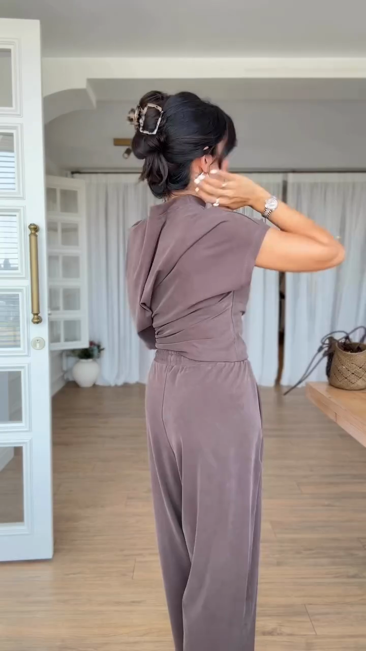Asymmetric Top & Wide - Leg Pants Set