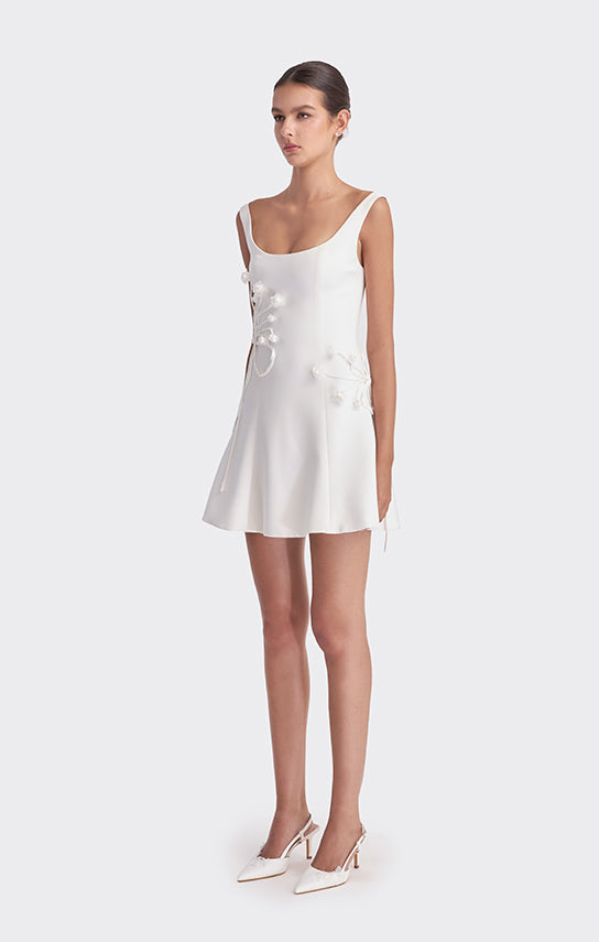 3D flower and bow detail sleeveless mini dress