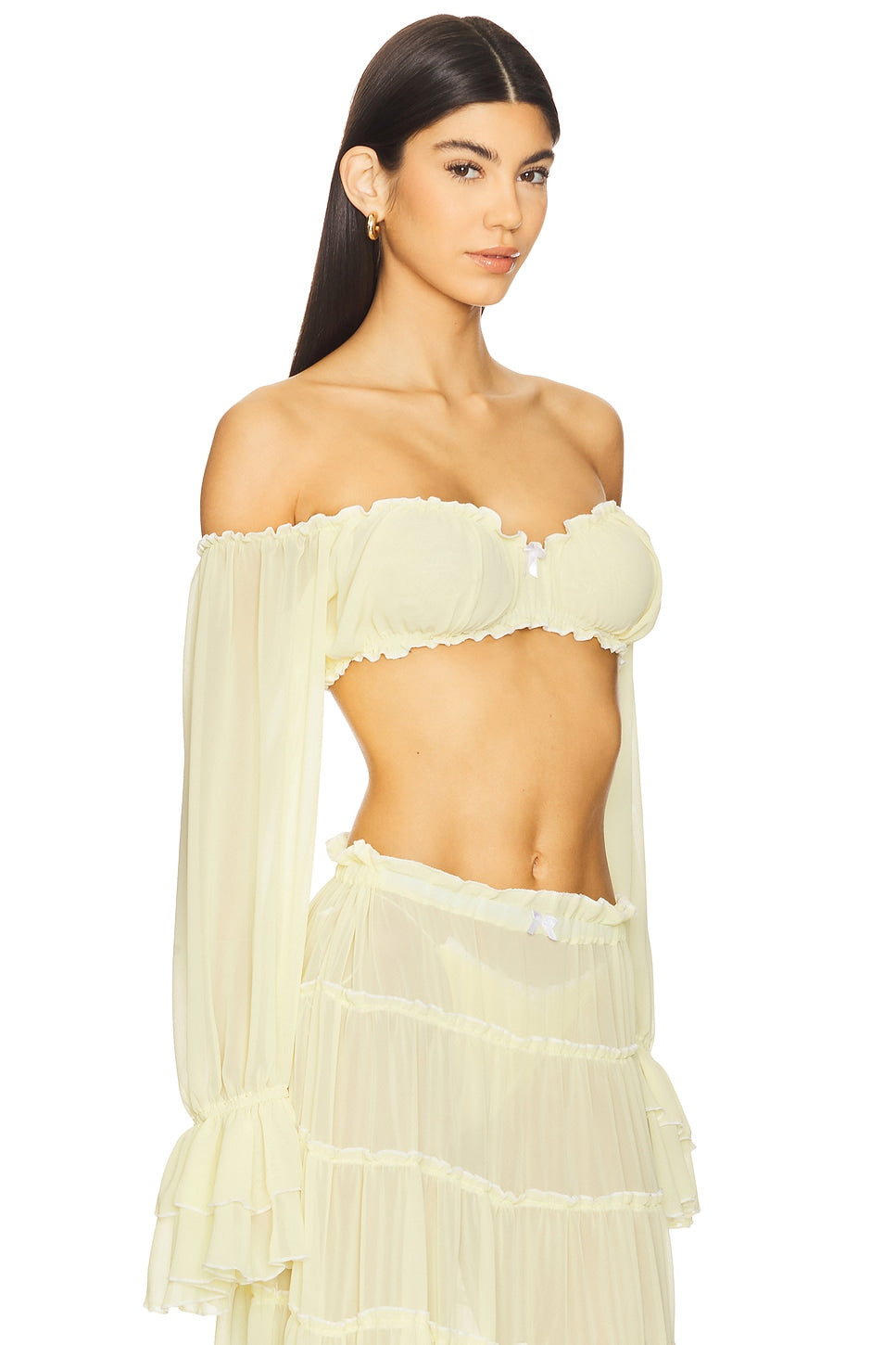 Yellow Off - Shoulder Sheer Crop Top & Maxi Skirt Set