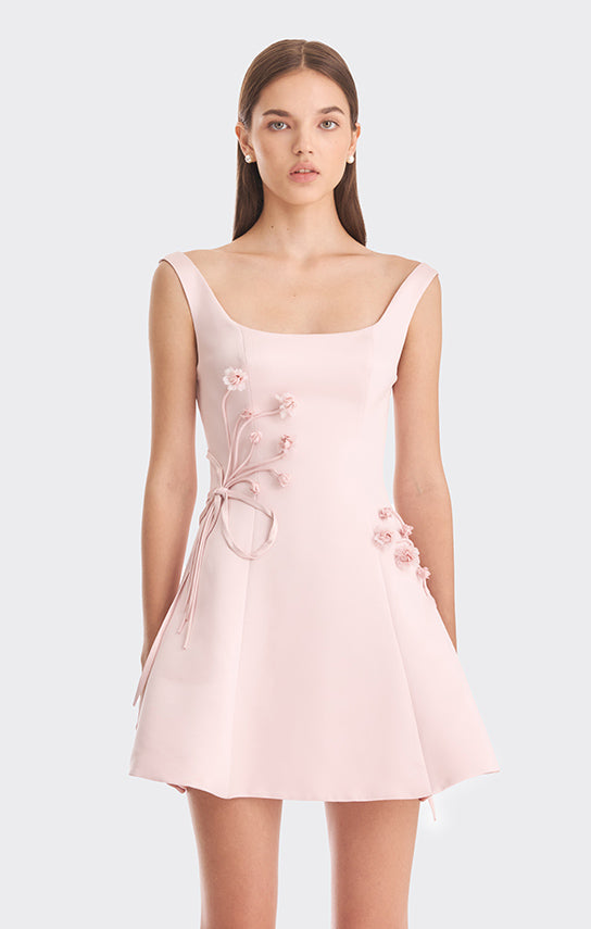 3D flower and bow detail sleeveless mini dress