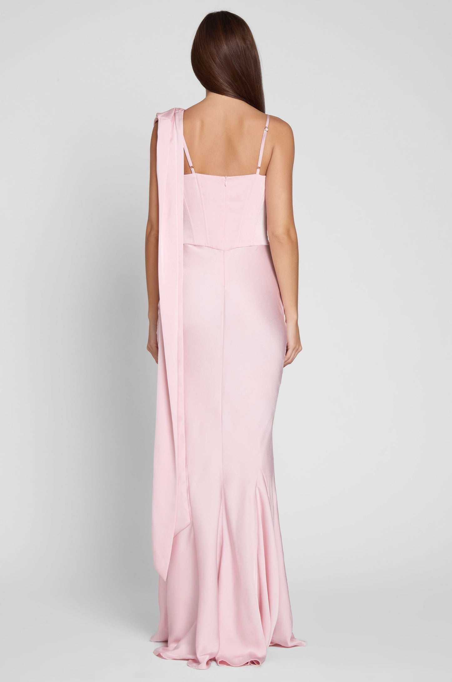 Asymmetric Drape Gown with Floral Accent