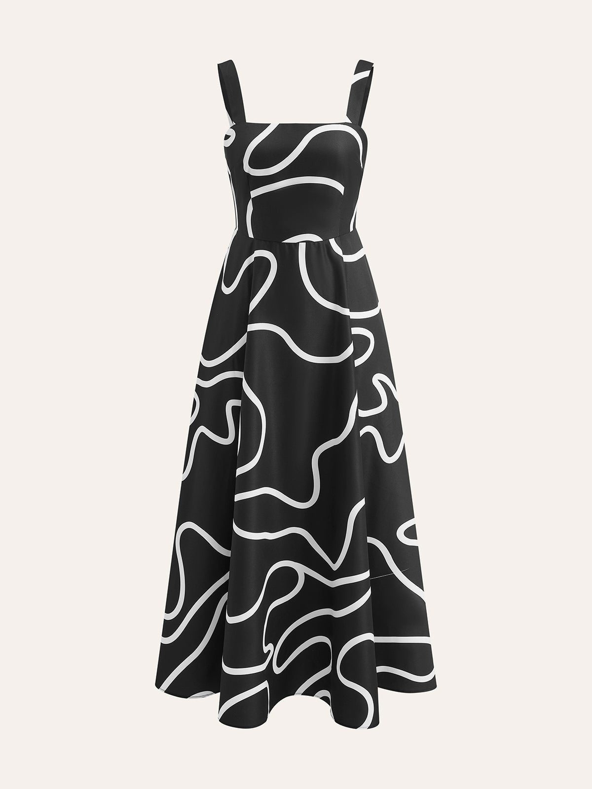 Abstract Line Print Square Strap Dress