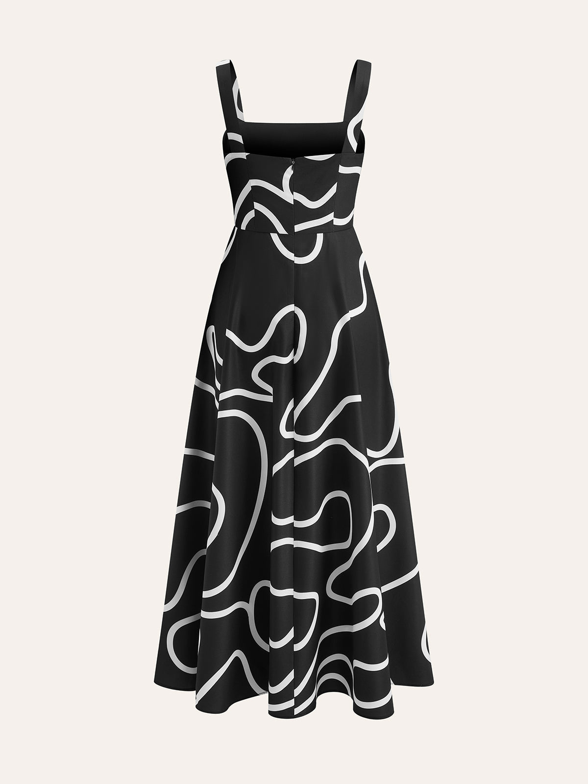 Abstract Line Print Square Strap Dress