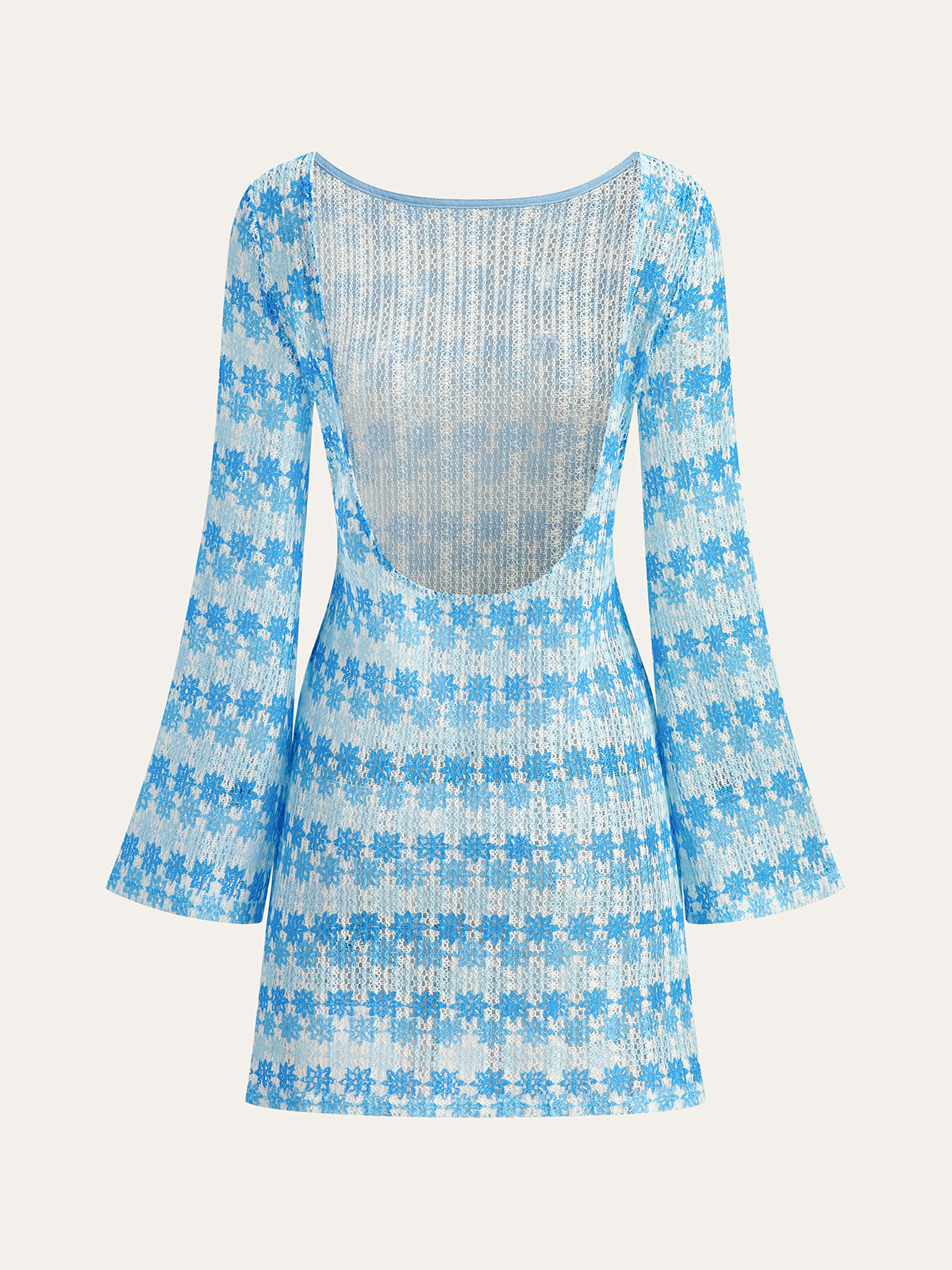 Backless Crochet Dress With Flared Sleeves