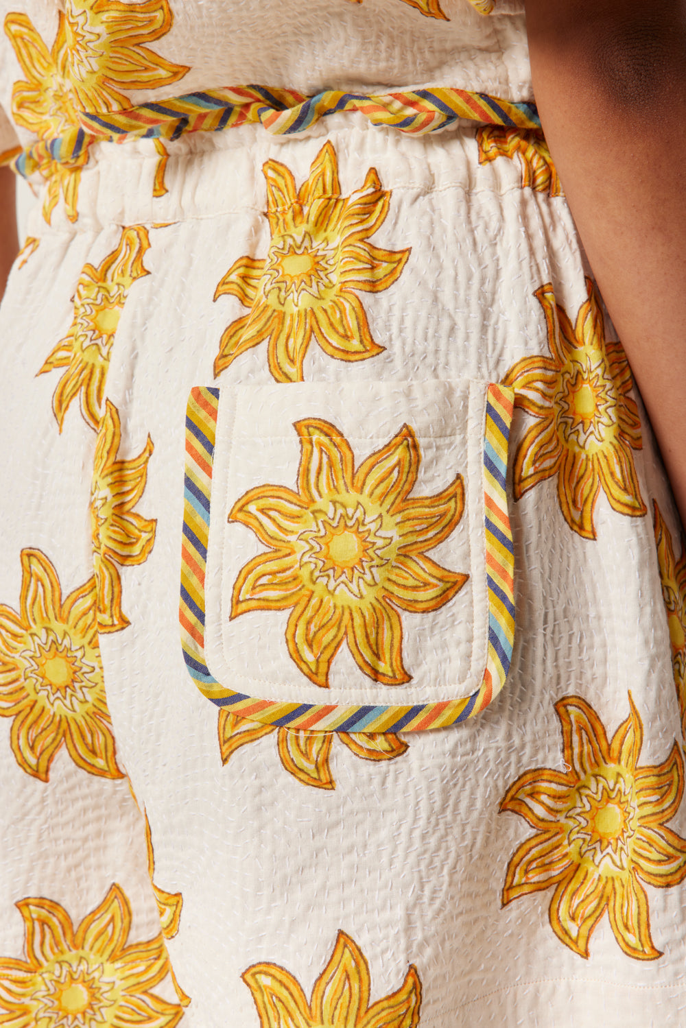 Yellow Floral Print Short - Sleeve Shirt & Shorts Set