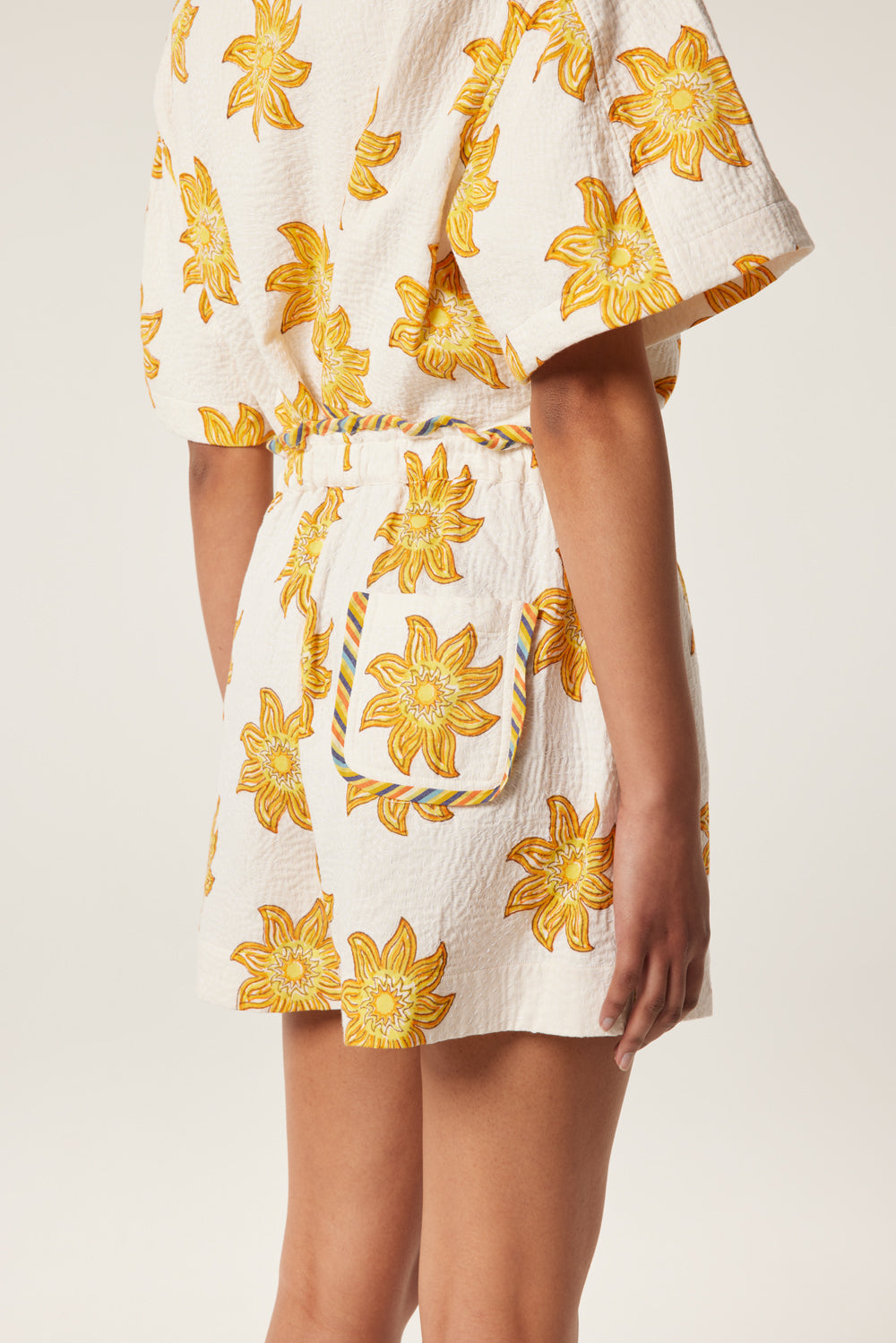 Yellow Floral Print Short - Sleeve Shirt & Shorts Set