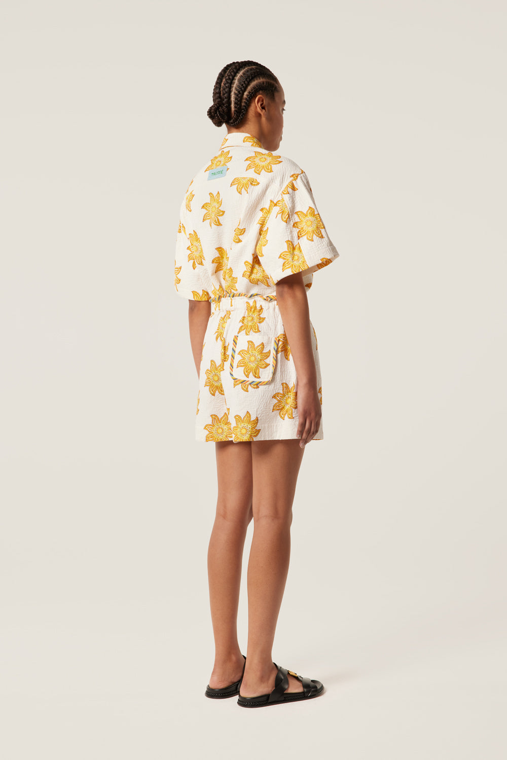 Yellow Floral Print Short - Sleeve Shirt & Shorts Set