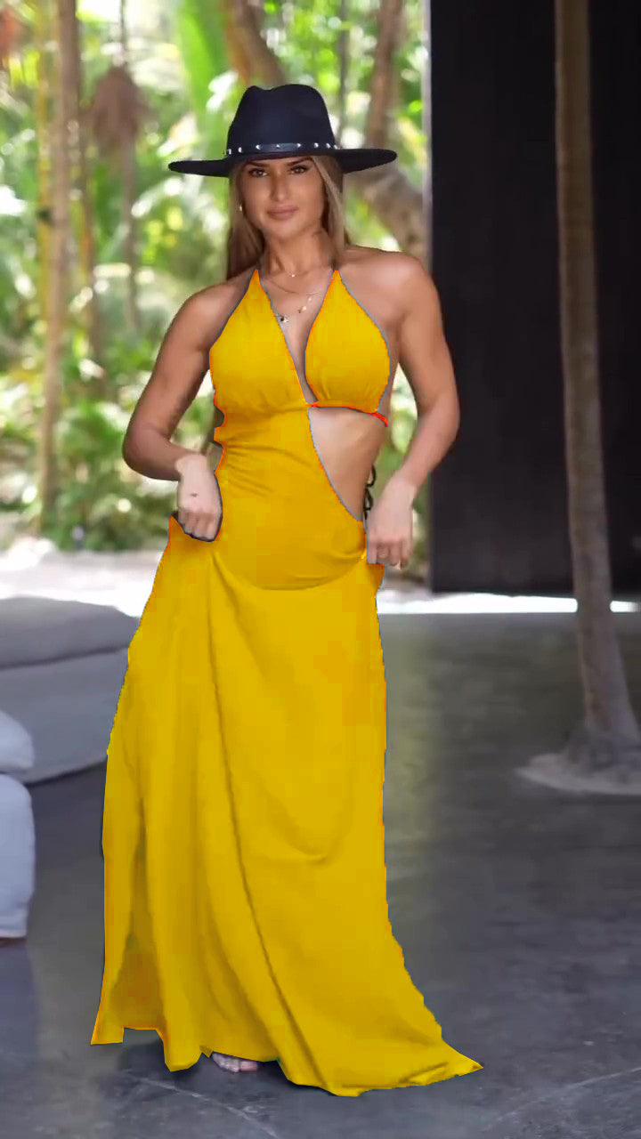 Asymmetrical midi resort dress-flax. Built-in breast cup.