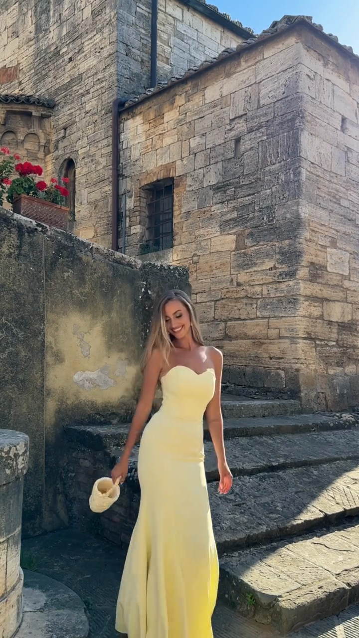 Yellow Strapless Mermaid Maxi Dress