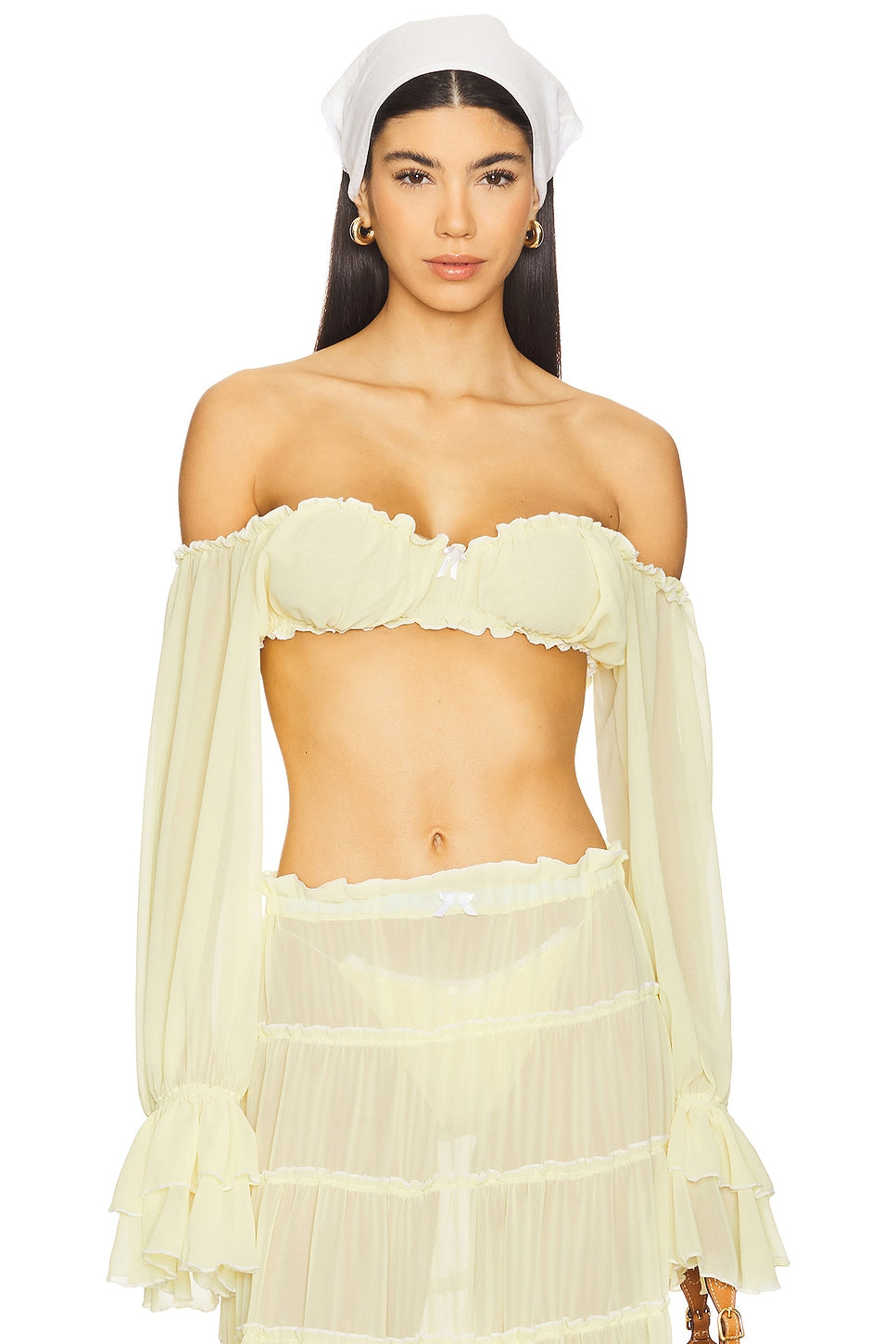 Yellow Off - Shoulder Sheer Crop Top & Maxi Skirt Set
