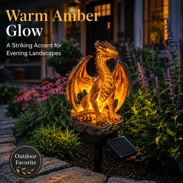 💥LAST DAY 50% OFF🐉✨Solar Dragon Garden Statue Light – Golden Ember Fantasy Outdoor Decor
