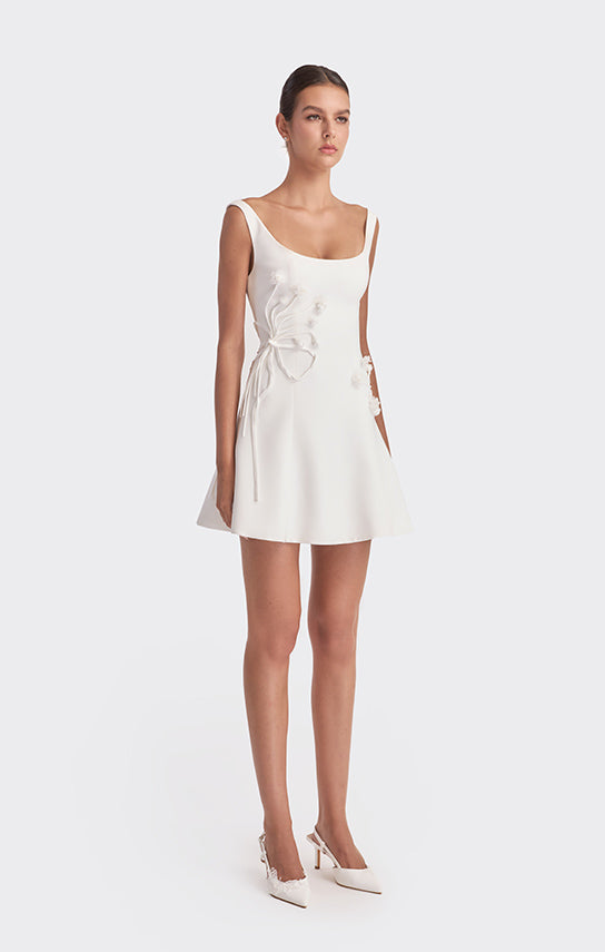 3D flower and bow detail sleeveless mini dress