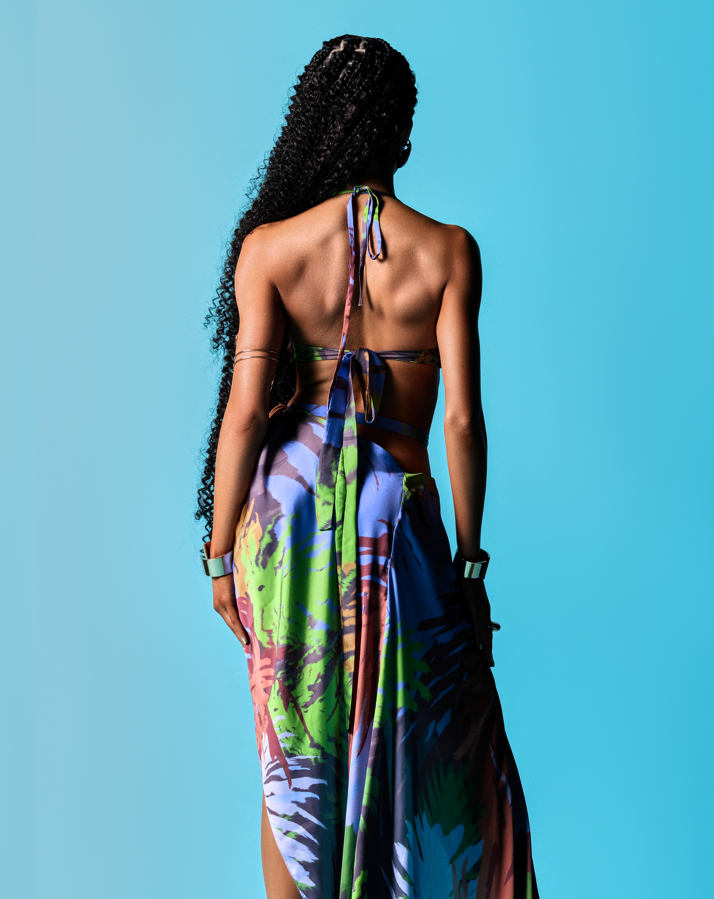 Aqua floral bikini wrap mini dress two-piece set