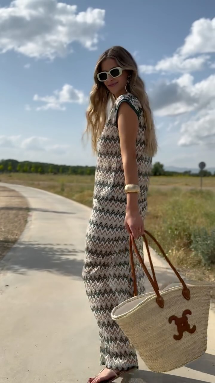 Zigzag - Patterned Knit Top & Wide - Leg Pants Set