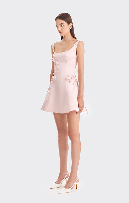 3D flower and bow detail sleeveless mini dress